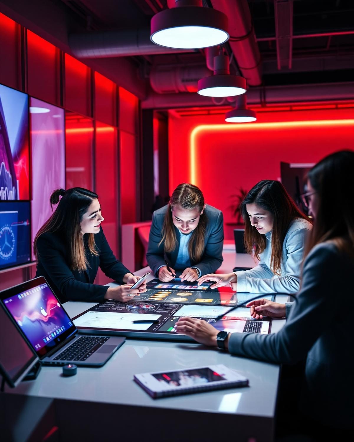 Equipo usando tecnología para actualizar su sistema de conocimiento