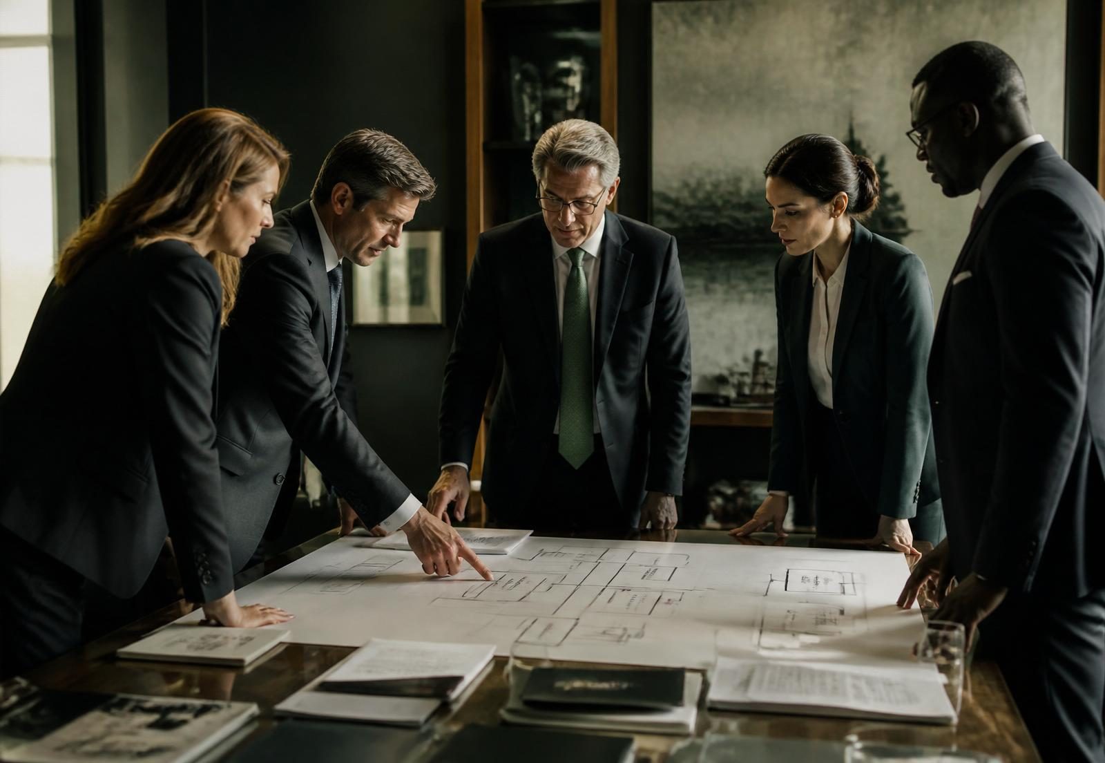 Equipo de trabajo colaborando en una sesión de liderazgo empresarial