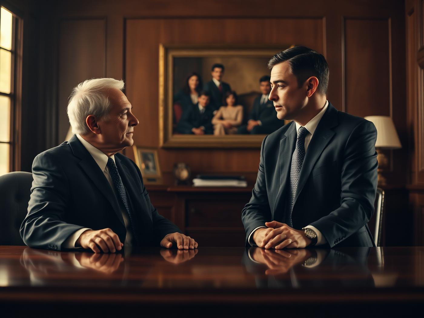 Padre e hijo dialogan sobre la continuidad del patrimonio familiar